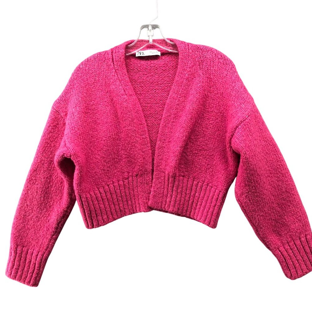 Zara Cropped Open-Front Cardigan in Hot Pink